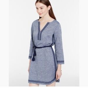 Ann Taylor chambray embroidered shift belted dress